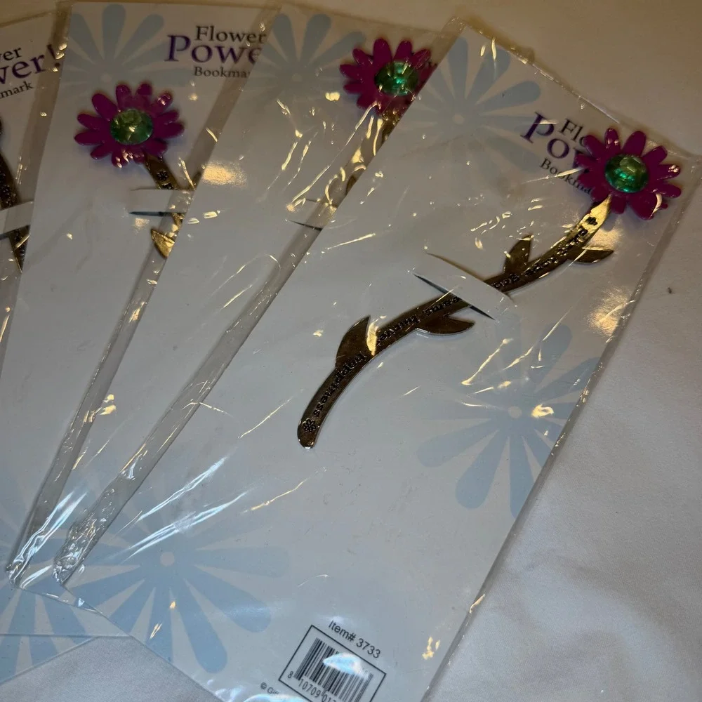 Gifts Plus Inc Flower Power Metal Bookmark Set 5 Pink Daisy Rhinestone  NEW